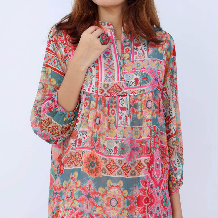 1PC- Printed Chiffon Zari Shirt PW5010