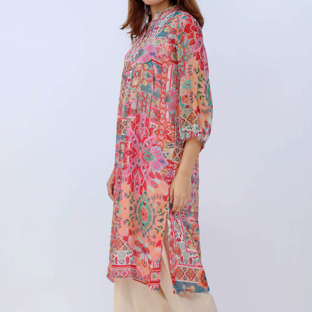 1PC- Printed Chiffon Zari Shirt PW5010