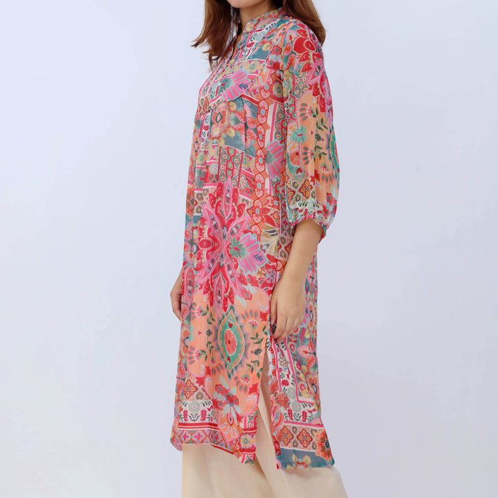 1PC- Printed Chiffon Zari Shirt PW5010