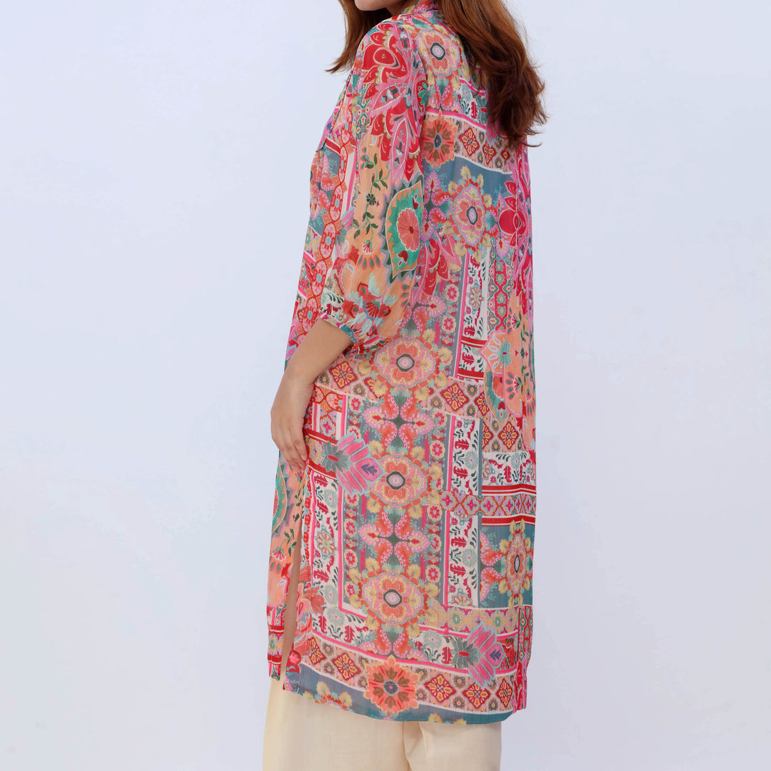 1PC- Printed Chiffon Zari Shirt PW5010