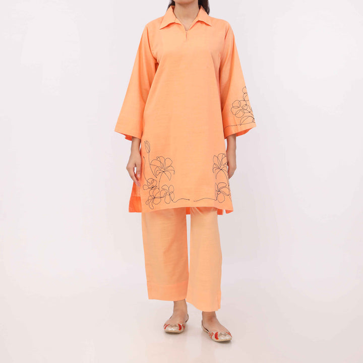 2PC Slub Khadder With Embroidery PW5012