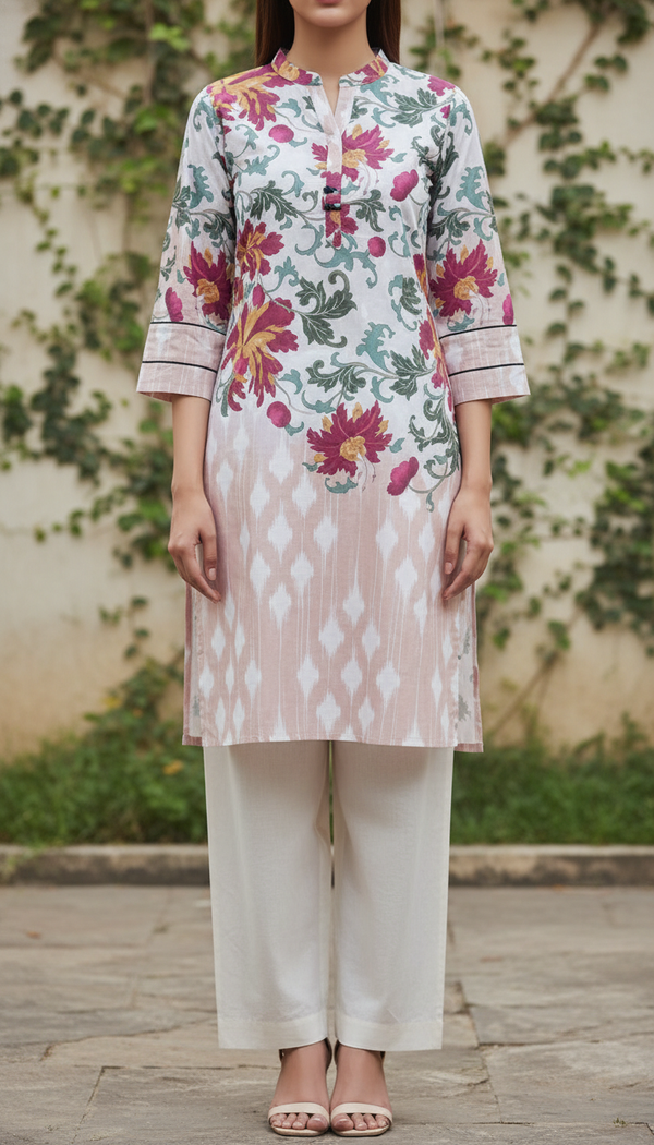 Pink Digital Printed Cotton Cambric Shirt   PW5019