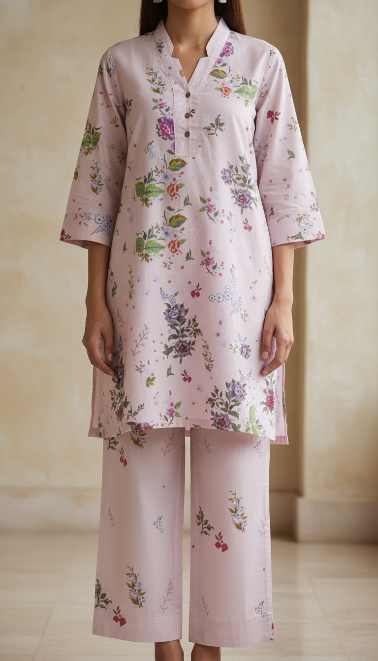 2 PC Digital Printed Cotton Cambric Suit PW5030