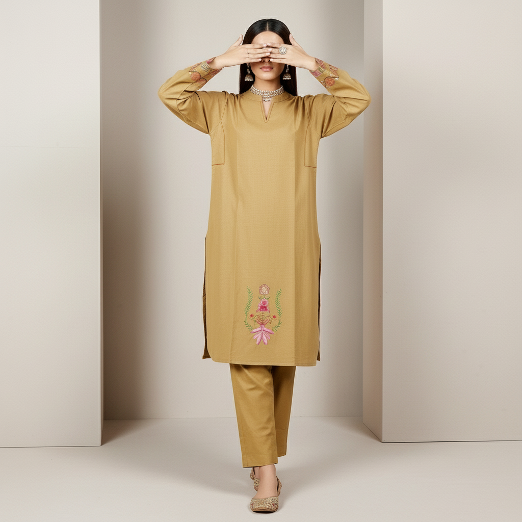 2PC Embroidered Slub Khaddar Suit PW5046