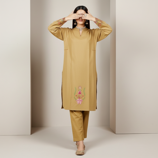 2PC Embroidered Slub Khaddar Suit PW5046