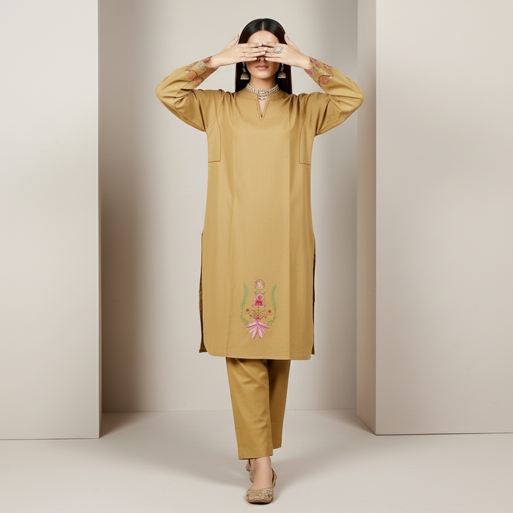 2PC Embroidered Slub Khaddar Suit PW5046