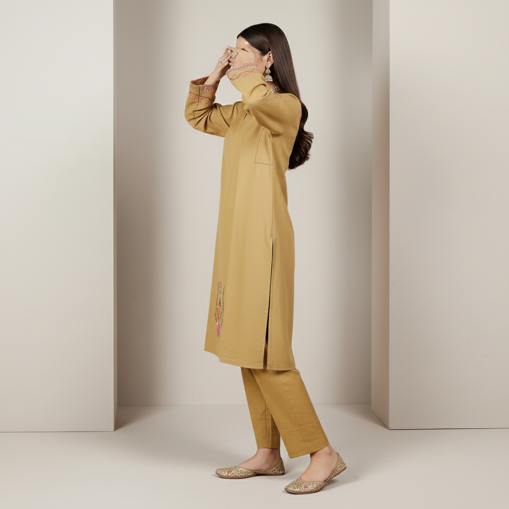 2PC Embroidered Slub Khaddar Suit PW5046