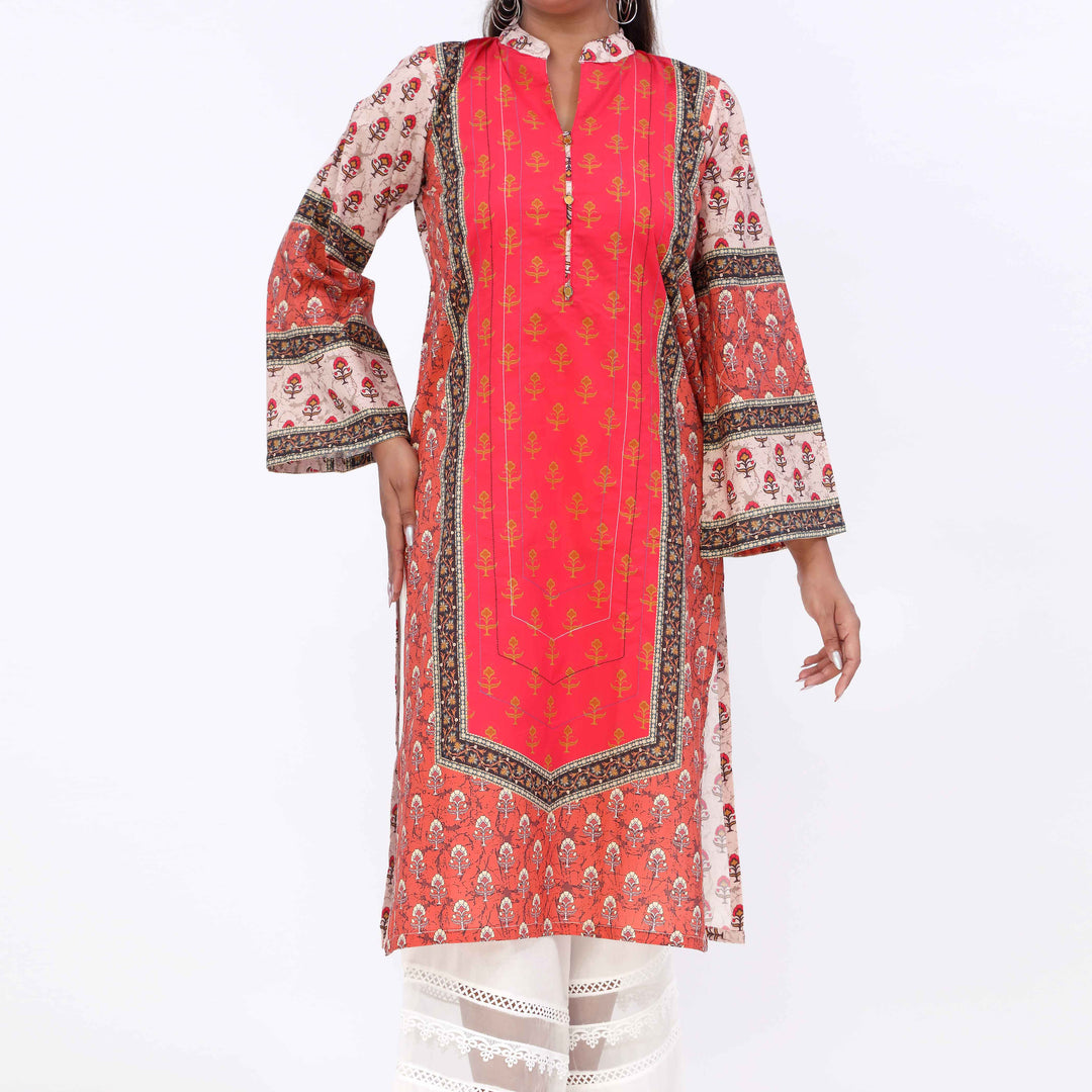 Red Printed Cambric Shirt PW5056