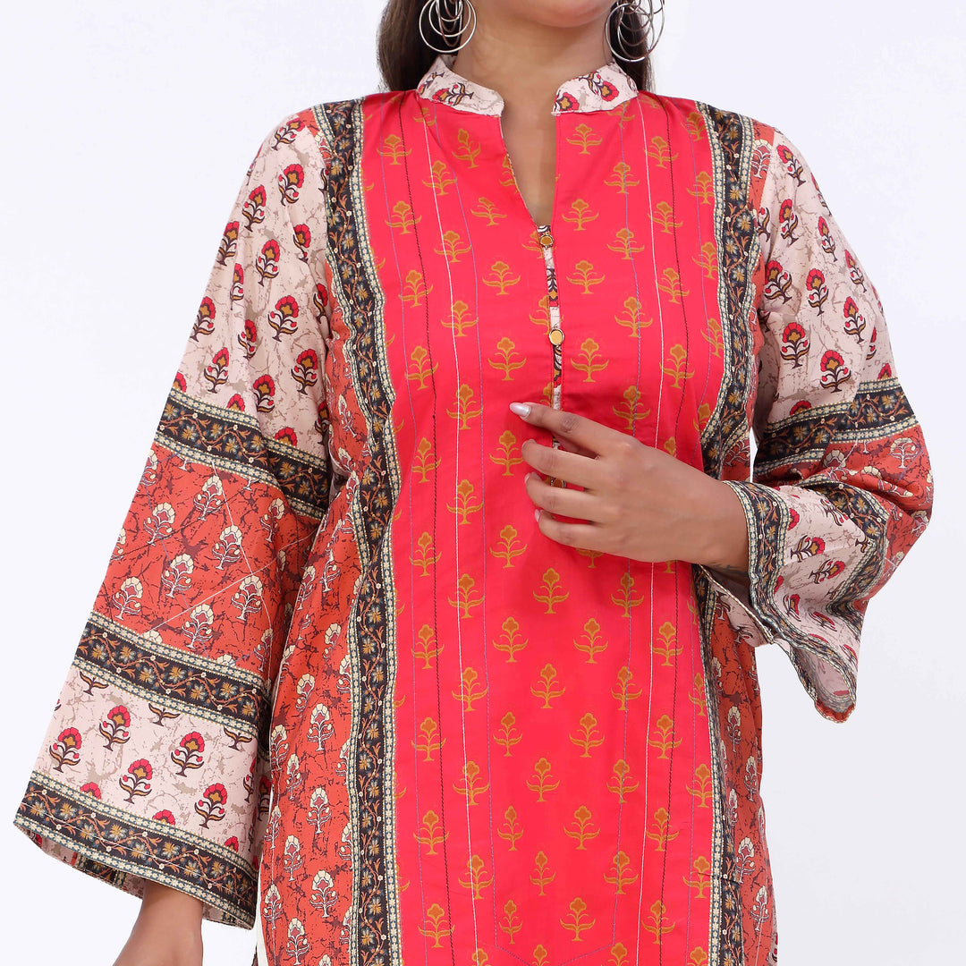 Red Printed Cambric Shirt PW5056