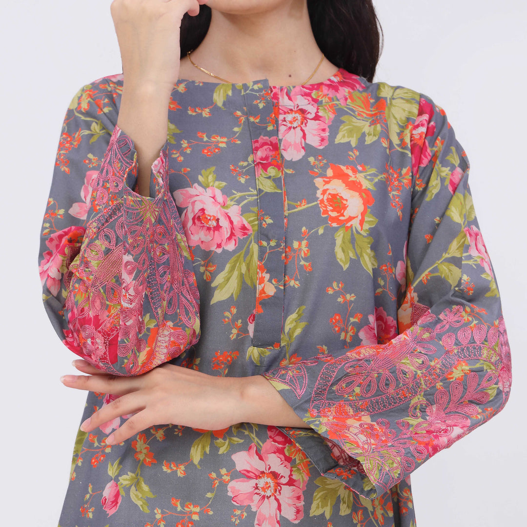 2PC- Digital Printed Cotton Cambric Co-Ord Set PW5069