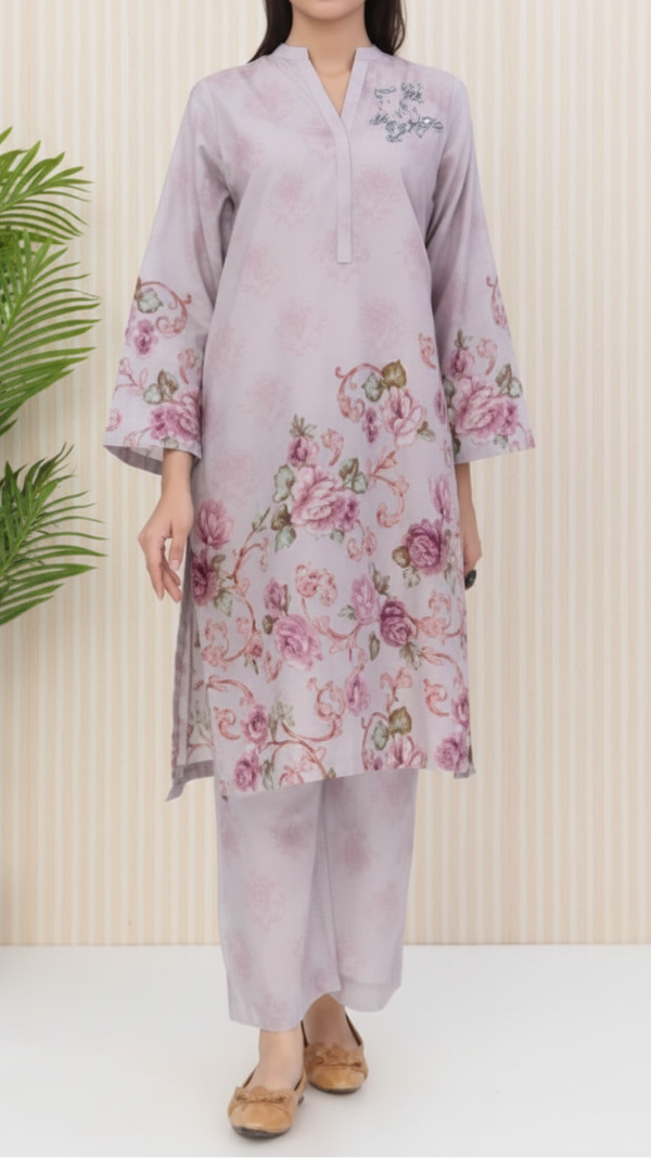 2PC- Digital Printed Cotton Cambric Suit PW5071
