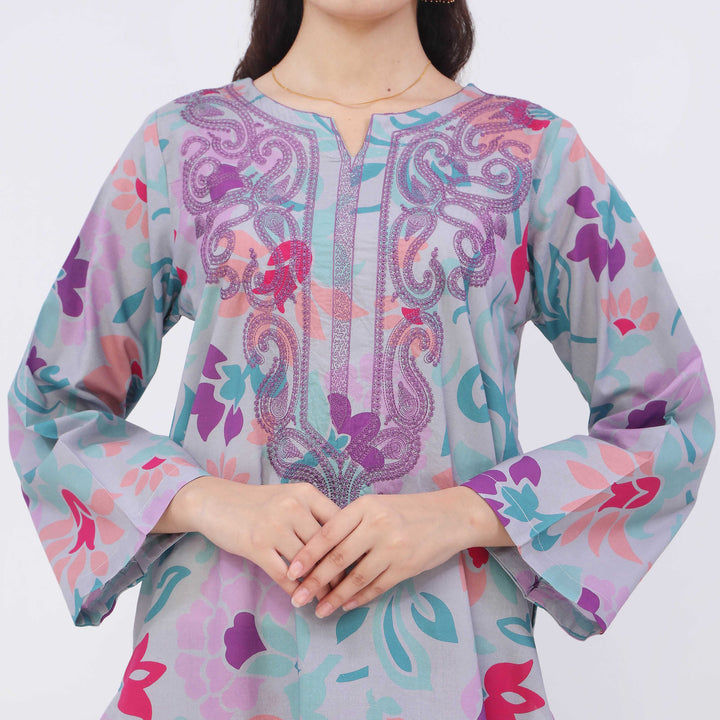 2PC- Digital Printed Cotton Cambric Co-Ord Set PW5073