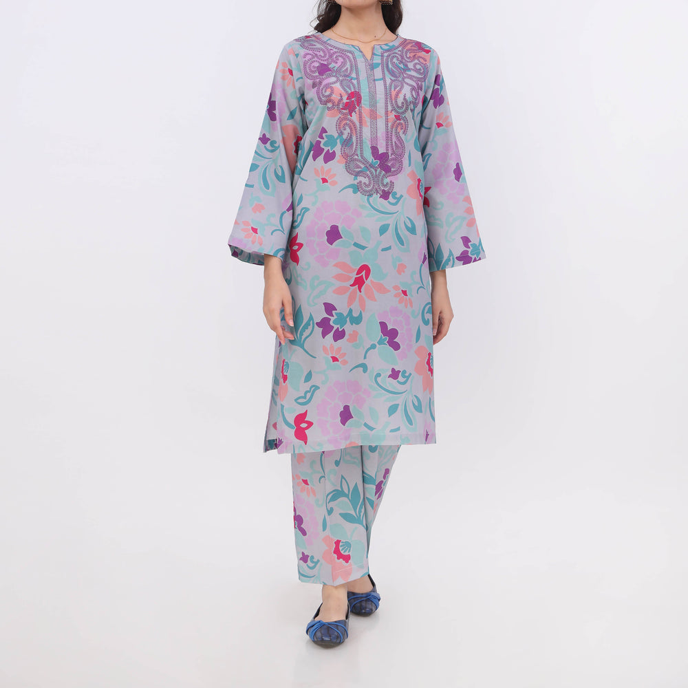 2PC- Digital Printed Cotton Cambric Co-Ord Set PW5073