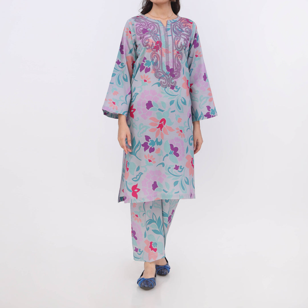 2PC- Digital Printed Cotton Cambric Co-Ord Set PW5073