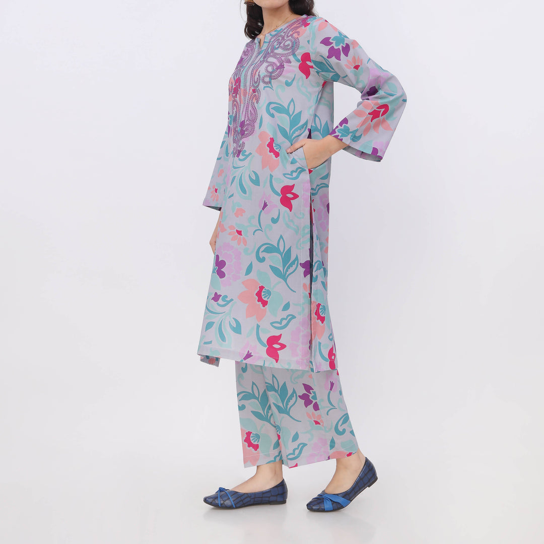 2PC- Digital Printed Cotton Cambric Co-Ord Set PW5073