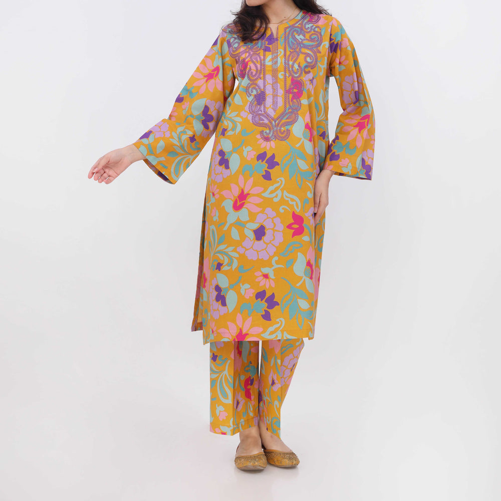 2PC- Digital Printed Cotton Cambric Co-Ord Set PW5074