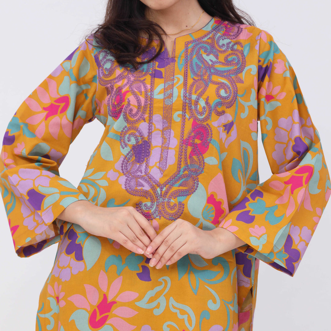 2PC- Digital Printed Cotton Cambric Co-Ord Set PW5074