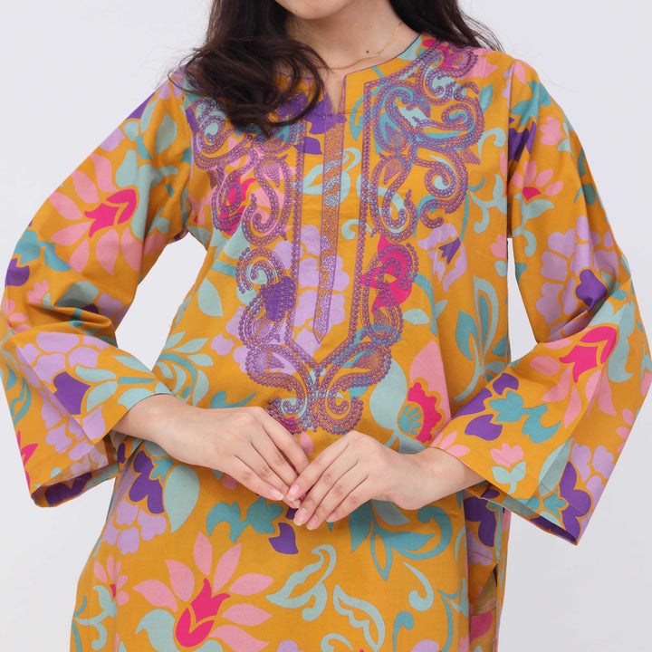 2PC- Digital Printed Cotton Cambric Co-Ord Set PW5074