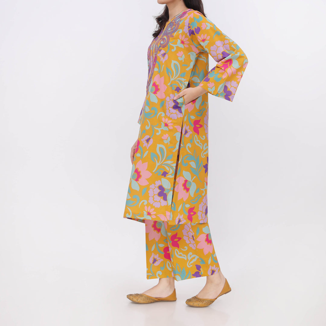 2PC- Digital Printed Cotton Cambric Co-Ord Set PW5074