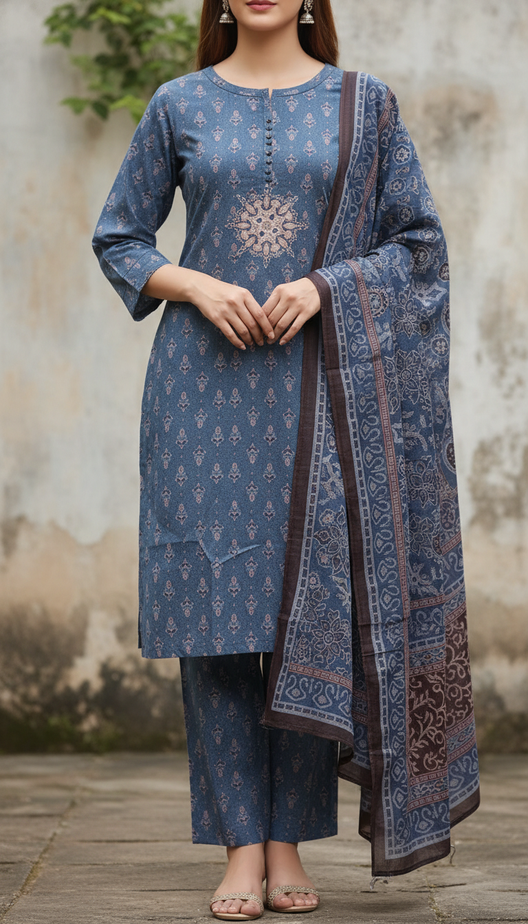 3 PC Digital Printed Cotton Cambric Suit PW5085