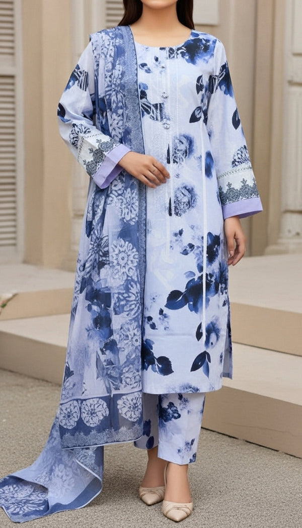 3 PC Digital Printed Cotton Cambric Suit PW5088