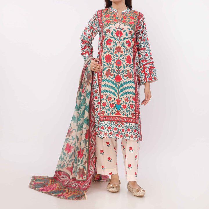 3PC Digital Printed Cotton Cambric Suit PW5098