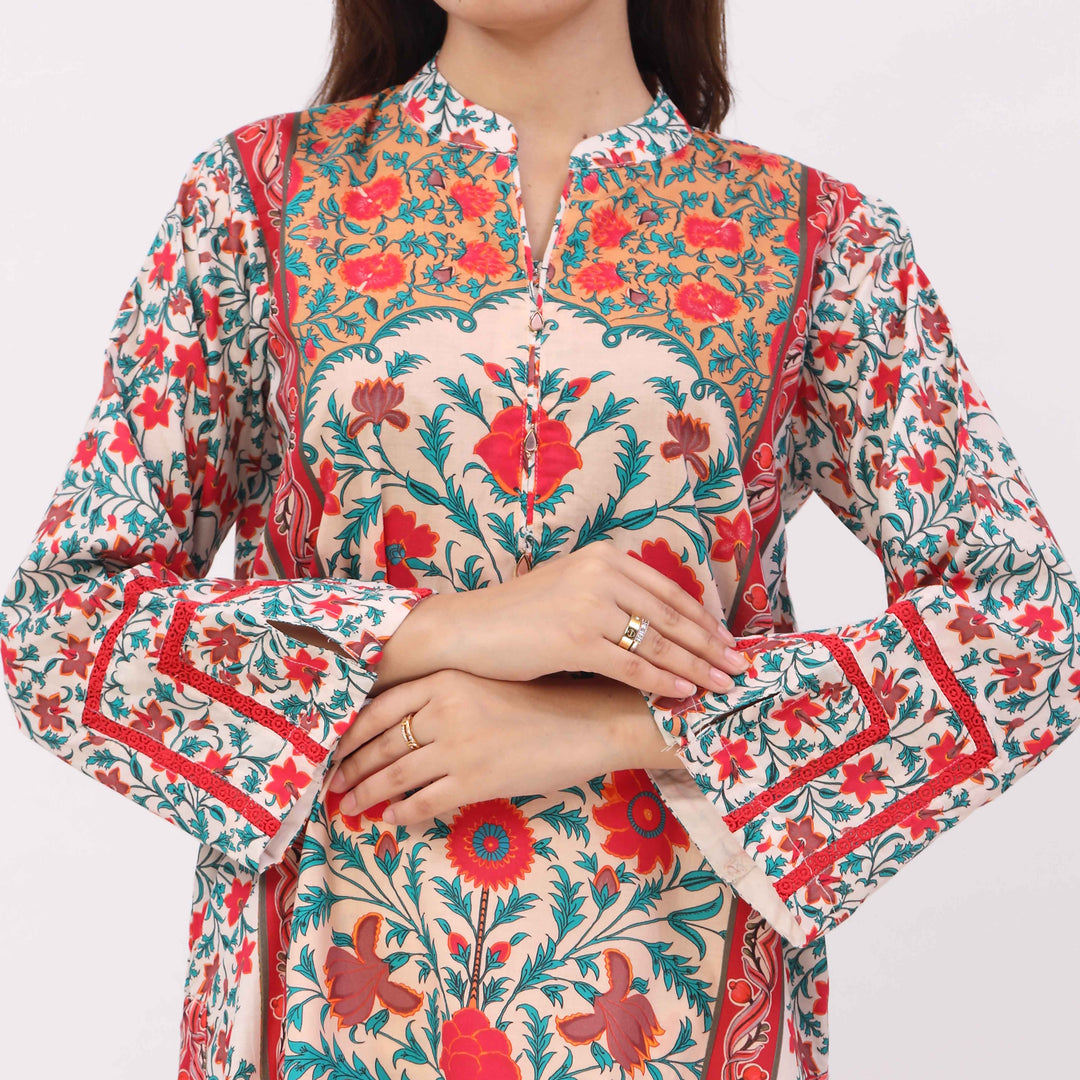 3PC Digital Printed Cotton Cambric Suit PW5098