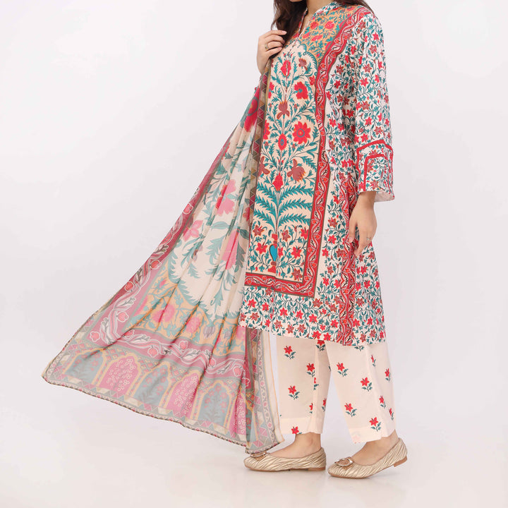 3PC Digital Printed Cotton Cambric Suit PW5098