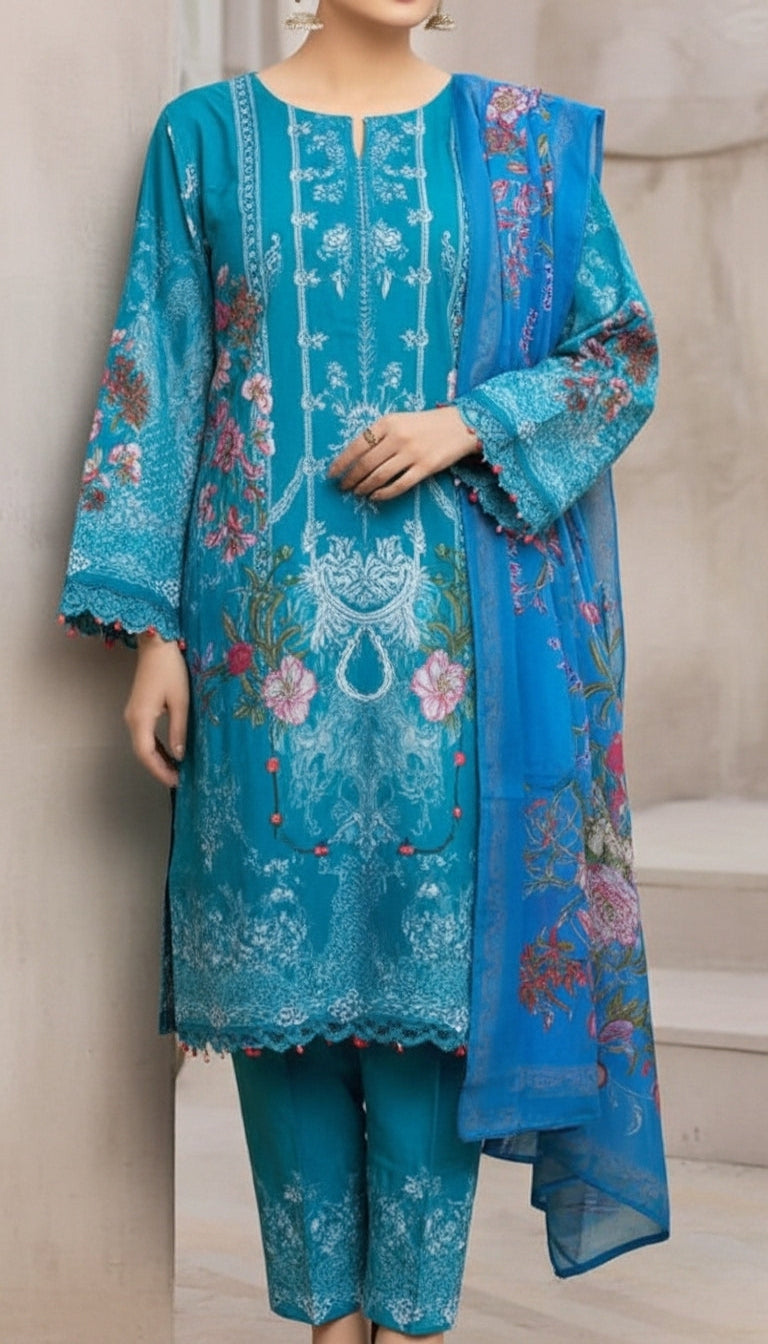 3 PC Digital Printed Cotton Cambric Suit PW5100
