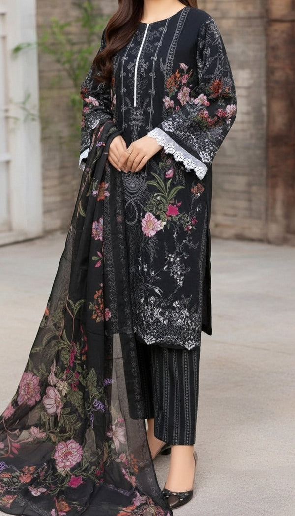 3 PC Digital Printed Cotton Cambric Suit PW5101