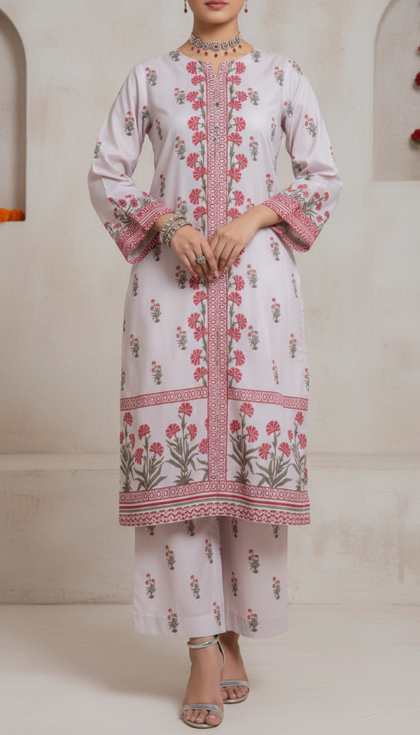 2 PC Digital Printed Cambric Suit PW5116