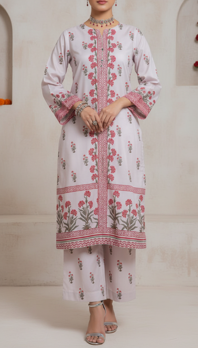 2 PC Digital Printed Cambric Suit PW5116