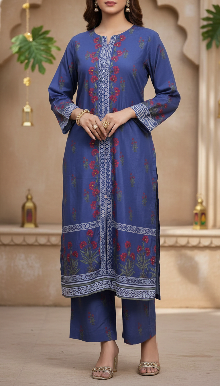 2 PC Digital Printed Cambric Suit PW5117