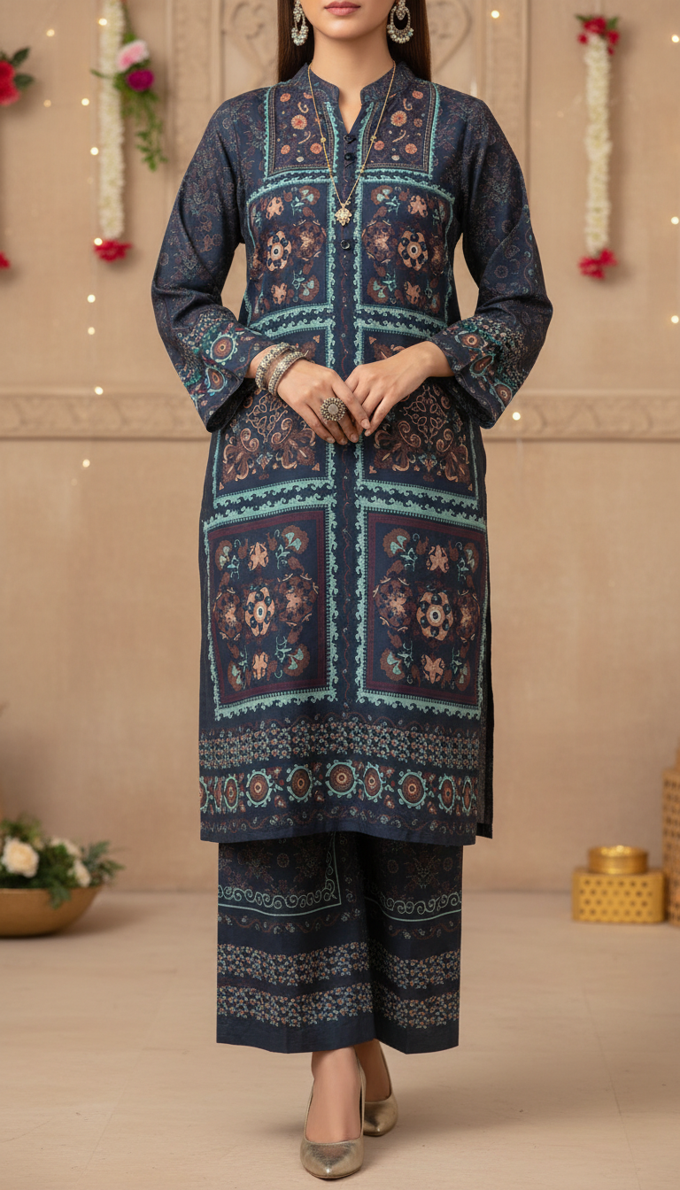 2 PC Digital Printed Cambric Suit PW5120