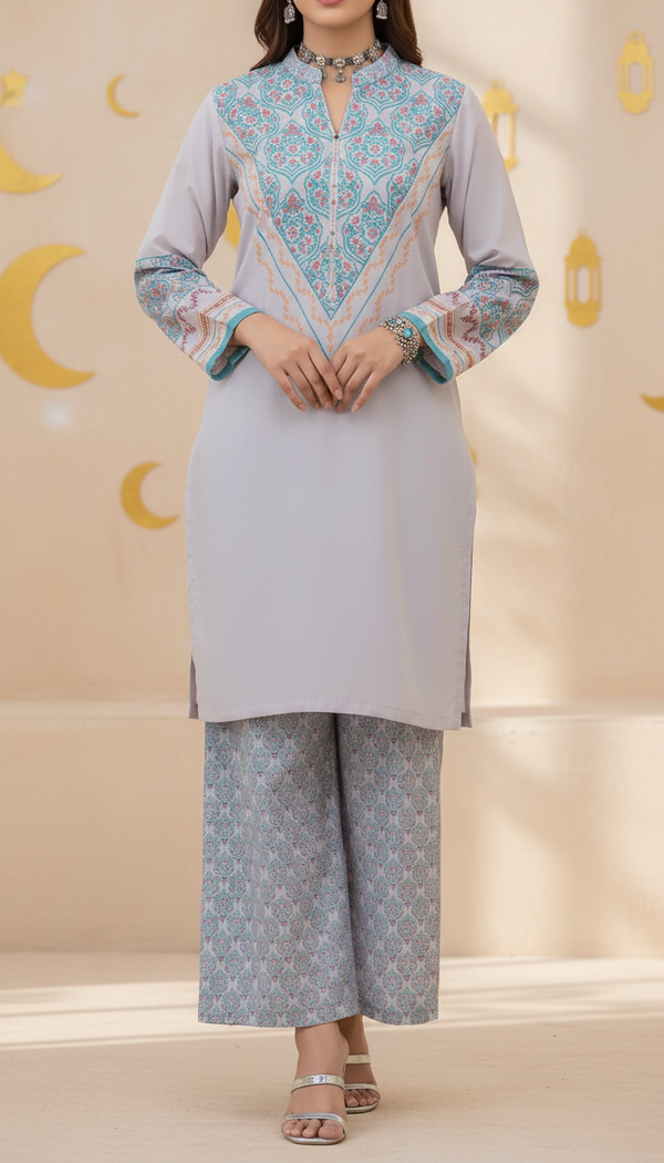 2 PC Digital Printed Cambric Suit PW5122