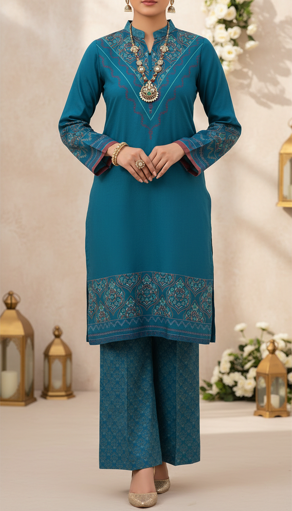 2 PC Digital Printed Cambric Suit PW5123