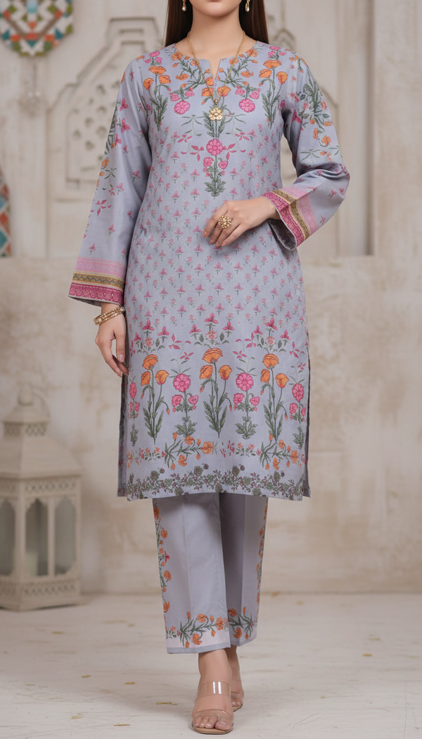 2 PC Digital Printed Cambric Suit PW5131