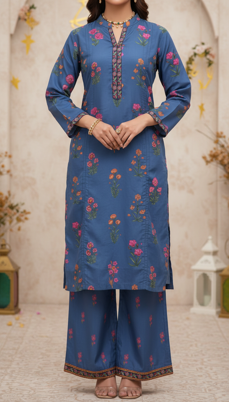2 PC Digital Printed Cambric Suit PW5132