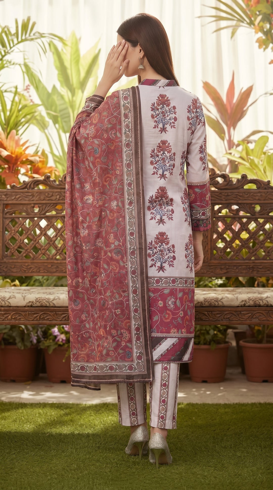 3 PC Digital Printed Cambric Suit PW5137
