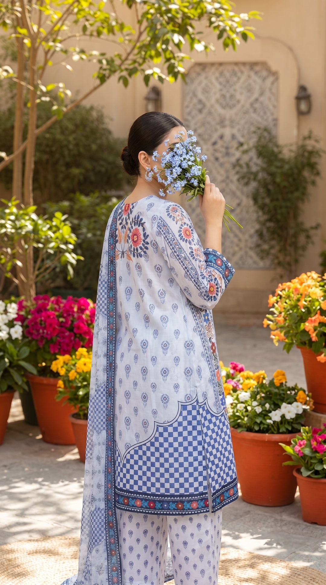 3 PC Digital Printed Cambric Suit PW5138