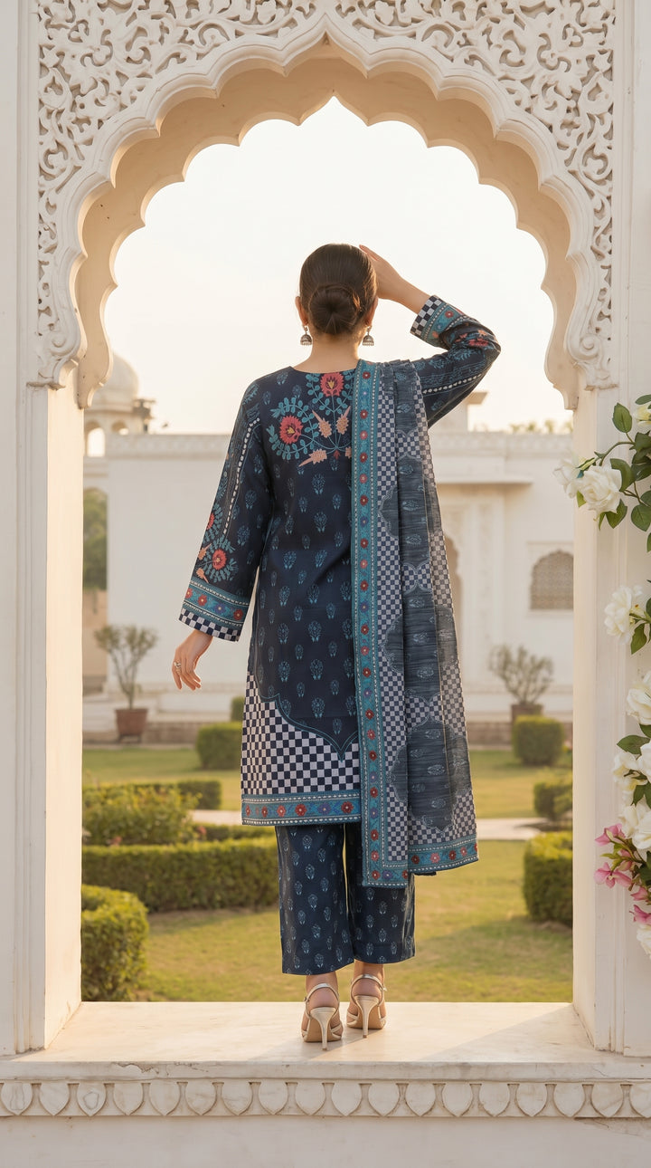 3 PC Digital Printed Cambric Suit PW5139