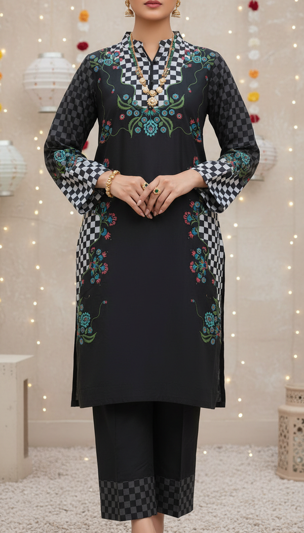 2 PC Digital Printed Cambric Suit PW5141