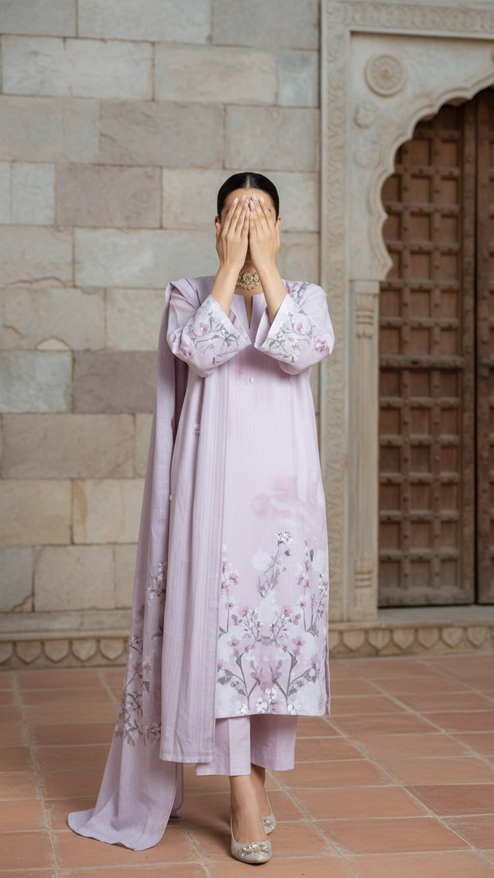 3PC Digital Printed Raw Silk Suit PW5142