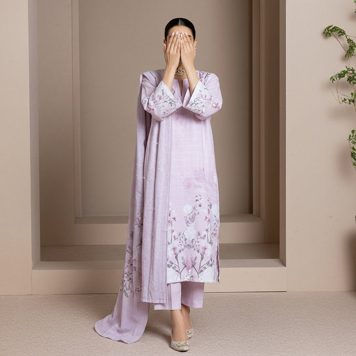 3PC Digital Printed Raw Silk Suit PW5142