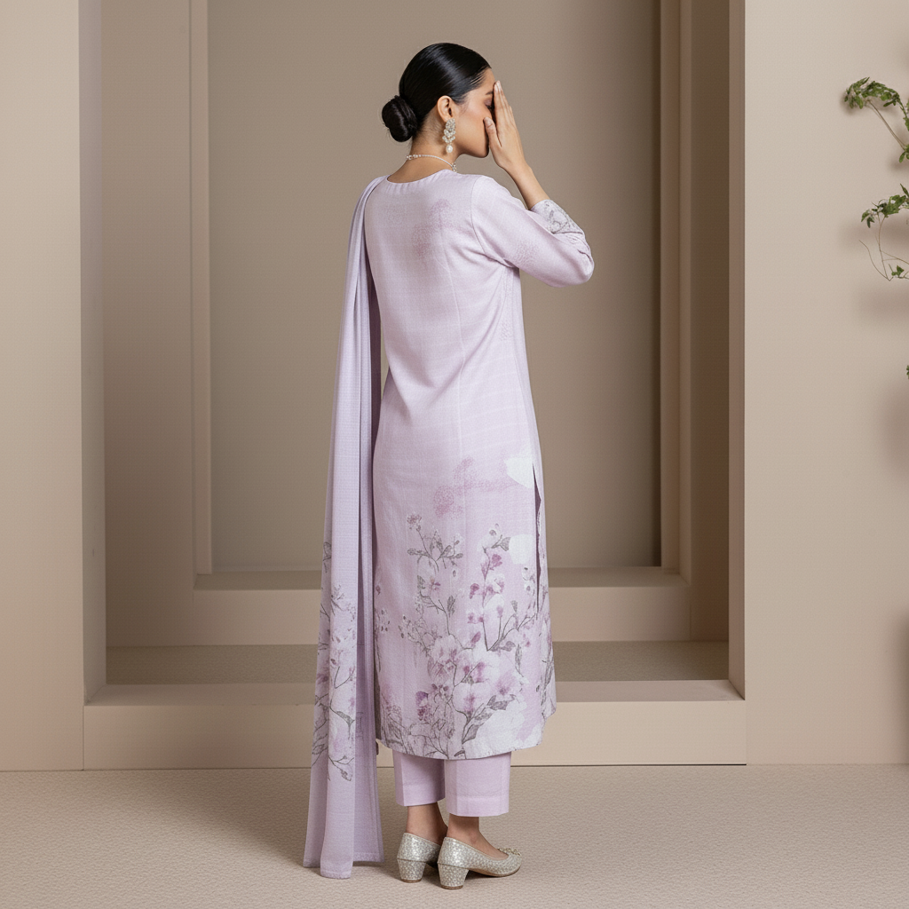 3PC Digital Printed Raw Silk Suit PW5142