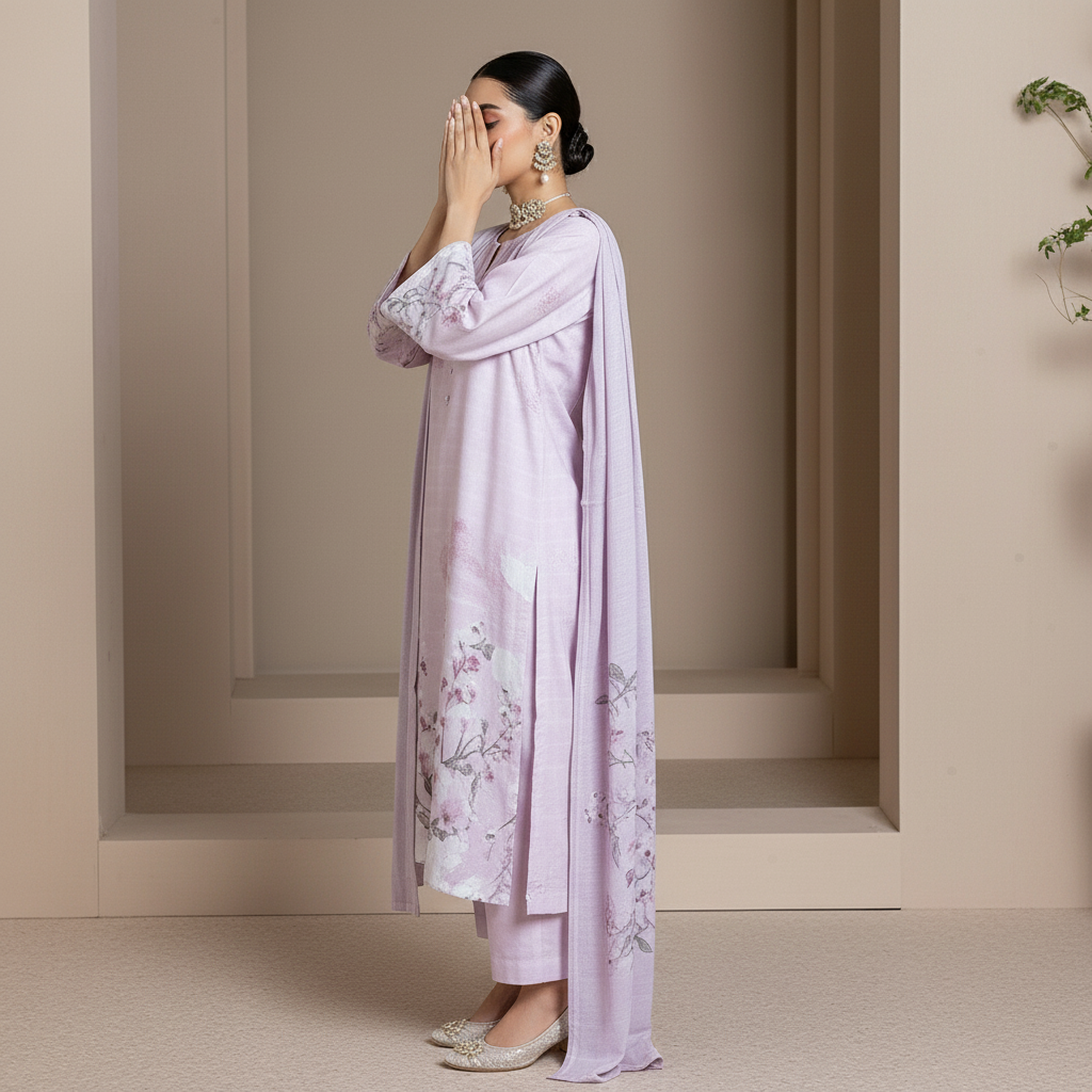 3PC Digital Printed Raw Silk Suit PW5142