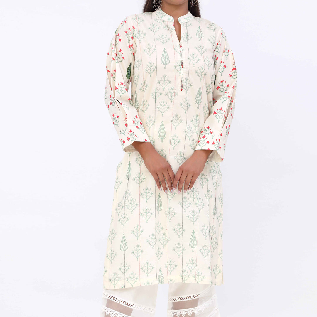 Beige Printed Cambric Shirt PW5145