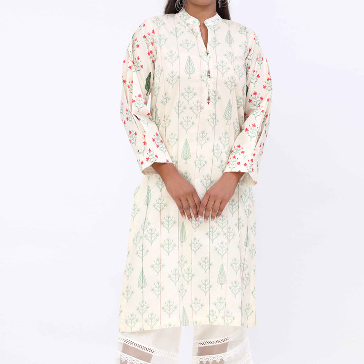 Beige Printed Cambric Shirt PW5145