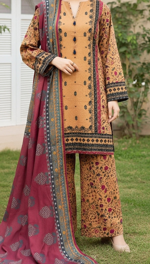 3 PC Digital Printed Cotton Cambric Suit PW5156