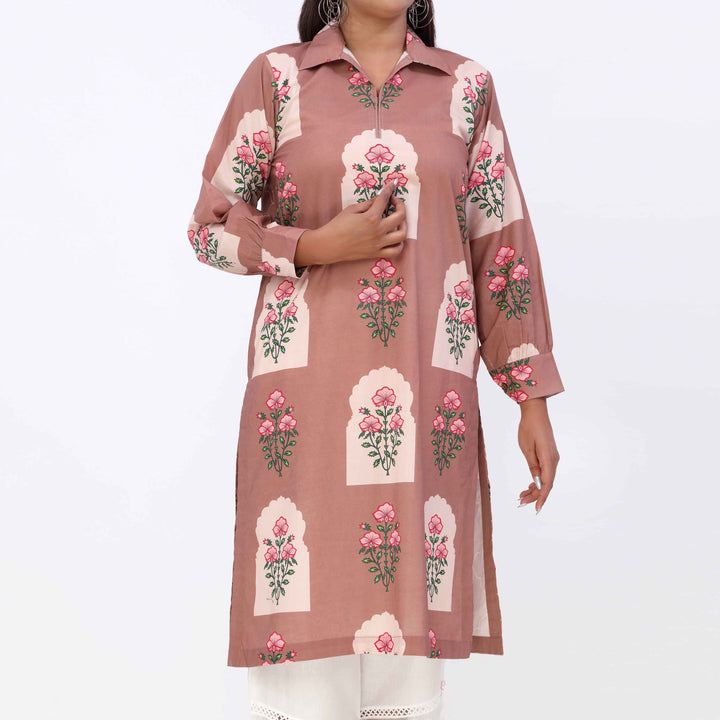 Brown Printed Cambric Shirt PW5157